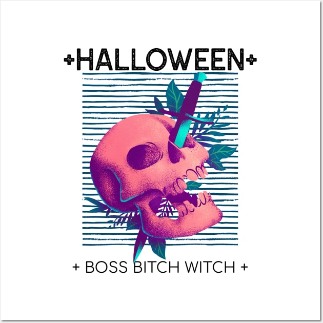 Halloween Boss Bitch Witch Sassy Bad Ass Skull design for strong women Wall Art by Butterfly Lane